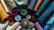 Background with different kinds of textile fabrics.