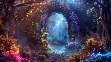 Wall Mural - Door of Pegasus, mystical gateway to worlds unknown in ancient forest.