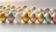 colorful easter eggs arranged in a row on a white background