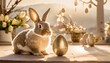 rabbit and easter egg on table easter decoration concept isolated on