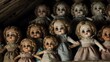 A decrepit attic filled with antique dolls, their eyes seeming to follow you in the moonlight Generative AI