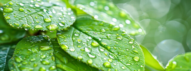 Wall Mural - A leaf with water droplets on it