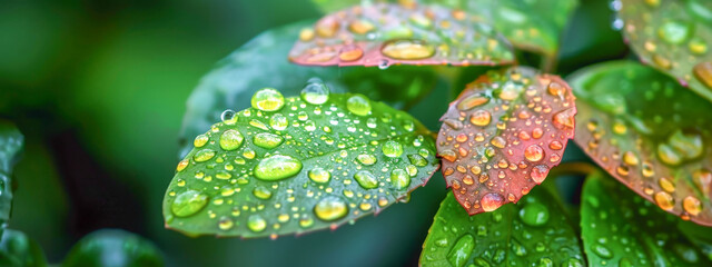Wall Mural - A leaf with raindrops on it
