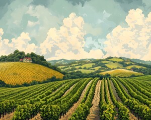 Canvas Print - Bountiful Vineyard Landscape at Harvest Time with Lush Rolling Hills and Rows of Grapes