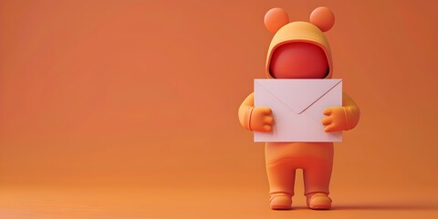 Poster - Cheerful Envelope Character Holding Mysterious Letter with Ample Copy Space