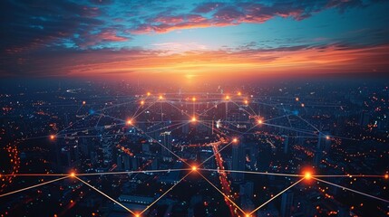 Poster - Global Connectivity: Network Hubs Illuminated at Dusk