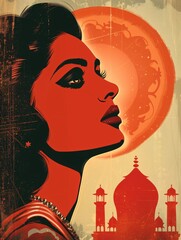 Retro-style illustration of an Indian film poster from Bollywood.