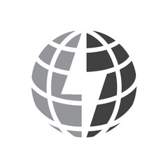 Poster - This is a simple logo of a globe with a flash lightning sign in the middle in neutral color for electricity related company logo.