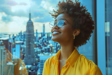 Bantu business woman happy in modern office looking at the future