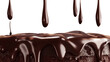 A chocolate cake being drizzled with chocolate, cropped on a transparent background