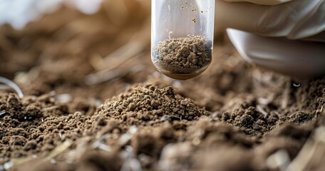 Wall Mural - Soil sample collection for testing, close-up, cloudy day, macro lens, detail on texture. 