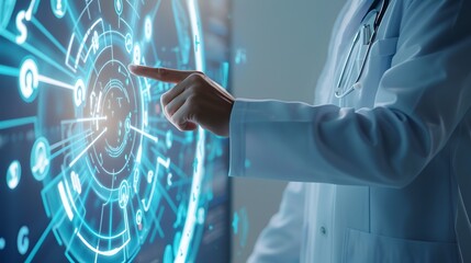 Aufkleber - Doctor Interacting with Futuristic Medical Interface. Healthcare and Technology Concept. Modern Diagnostic Display. AI