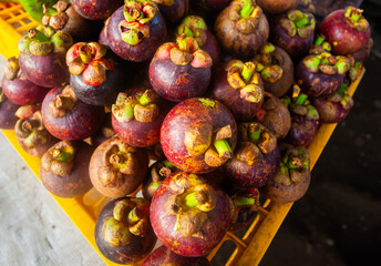 Mangosteen fruit, a purplish brown tropical fruit tastes sweet and refreshing.