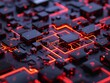 3D visual of a quantum computer chip a maze of neon and shadow