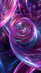Poster - A 3D digital abstract composition featuring vibrant neon swirls intertwining in a dynamic and mesmerizing dance of light and color. Abstract Neon Swirls in Digital Artwork

