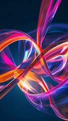 Poster - 3D Digital artwork of dynamic swirls of light in brilliant pink, blue, and orange hues, creating a visually captivating abstract image on a dark background.
