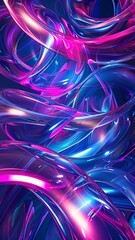 Poster - A 3D electrifying abstract design with smooth waves in shades of blue and pink with a neon glow effect. Electric Blue and Pink Neon Waves

