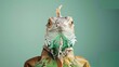 © growth.ai - close-up of a young iguana on a green background, gazing directly at the camera in a professional photo studio setting. Perfect for a pet shop banner or advertisement