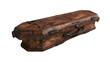 A brown wooden coffin, isolated on a transparent background