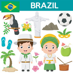 Wall Mural - Cartoon Brazilian couple wearing traditional costumes