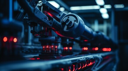 Aufkleber - Close-up of a robotic production with artificial intelligence in a factory. Production of computers, Machines, modern high-tech equipment in industry.