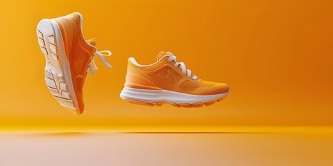 3D depicts a pair of vibrant orange sneakers rapidly sprinting across a vivid orange background