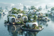 Generate a conceptual design for a modular floating city, featuring interconnected pods and platforms that can adapt and evolve over time to meet changing needs