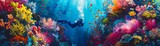 Fototapeta Fototapety do akwarium - Scuba divers amidst neon coral reefs
