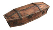 A brown wooden coffin, isolated on a transparent background
