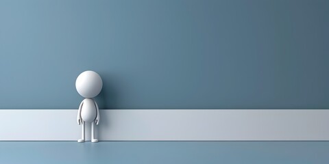 Poster - A minimalist rendered character standing on a plain blue backdrop as a symbolic identifier or label for important moments or elements