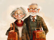 Old couple travel together, in aging society theme show cute true love.
