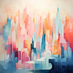 Poster - Abstract city skyline in pastel hues. 