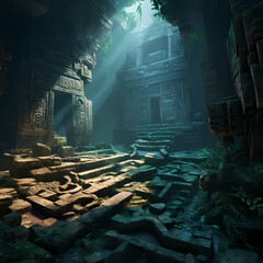 Poster - Ancient temple ruins with mysterious inscriptions.