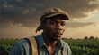 Portrait of young black african soybean farmer on crops farm land field landscape background, work natural agriculture business concept from Generative AI