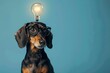 A dachshund wearing glasses, humorously attempting to fool the smartphones facial recognition feature, illustrated with a lightbulb overhead signaling its bright idea.