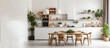 Modern scandinavian kitchen and dining room interior stock photoModern elegant kitchen stock photo generative by ai..