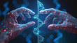 3D lowpoly illustration of human hands interacting and controlling DNA, CRISPR, biotechnology