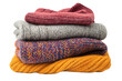 Arranged folded sweaters isolated on transparent background