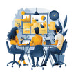 A team of people working in an office, a flat illustration isolated on a white background, a concept