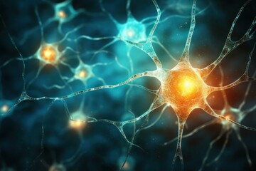 Poster - Vibrant Glowing neuron cell links. Medical nerve. Generate Ai
