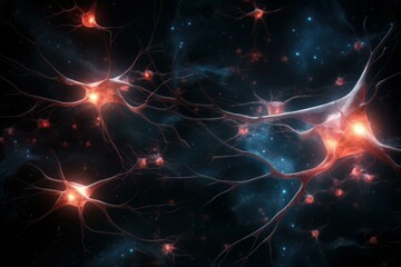 Poster - Functional Single neuron synapses. Axon brain cell impulse signal. Generate Ai