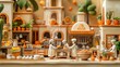 A clay style scene of a bustling kitchen with chefs and cooking stations
