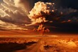 Desolate Nuclear explosion cloud desert. Nuke energy. Generate Ai