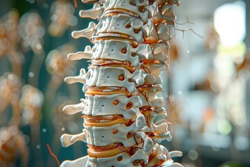 Anatomical illustration of human spine with detailed nerve and blood vessel pathways