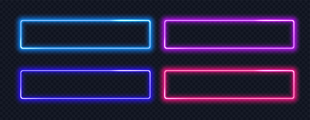 Poster - Neon rectangle colored frame. Neon lights horizontal sign. Geometric glow shape with copy space.
