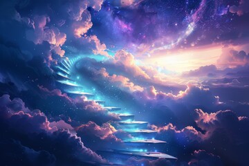 Stairway to the sky. fantasy epic digital art for astral travel and heavenly inspiration