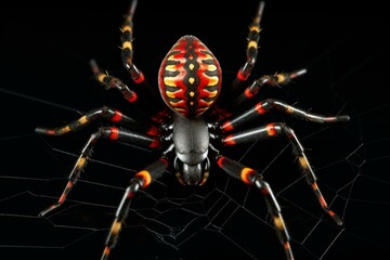 Stealthy Orb weaver spider arabesca predator. Macro animal. Generate Ai