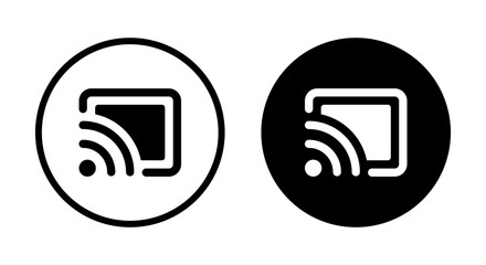 Aufkleber - Screen cast icon vector on black circle. Screencast sign symbol