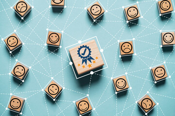 Fototapete - The best quality assurance and golden five stars connection link with human emotion icon for customer evaluation for guarantee product and ISO service concept.