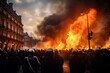 Intense Paris demonstration fire. Reform pension. Generate Ai